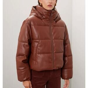Oof Wear Brown Faux Leather Puffer Jacket SIZE 6 Hoodie Oversized Designer $428